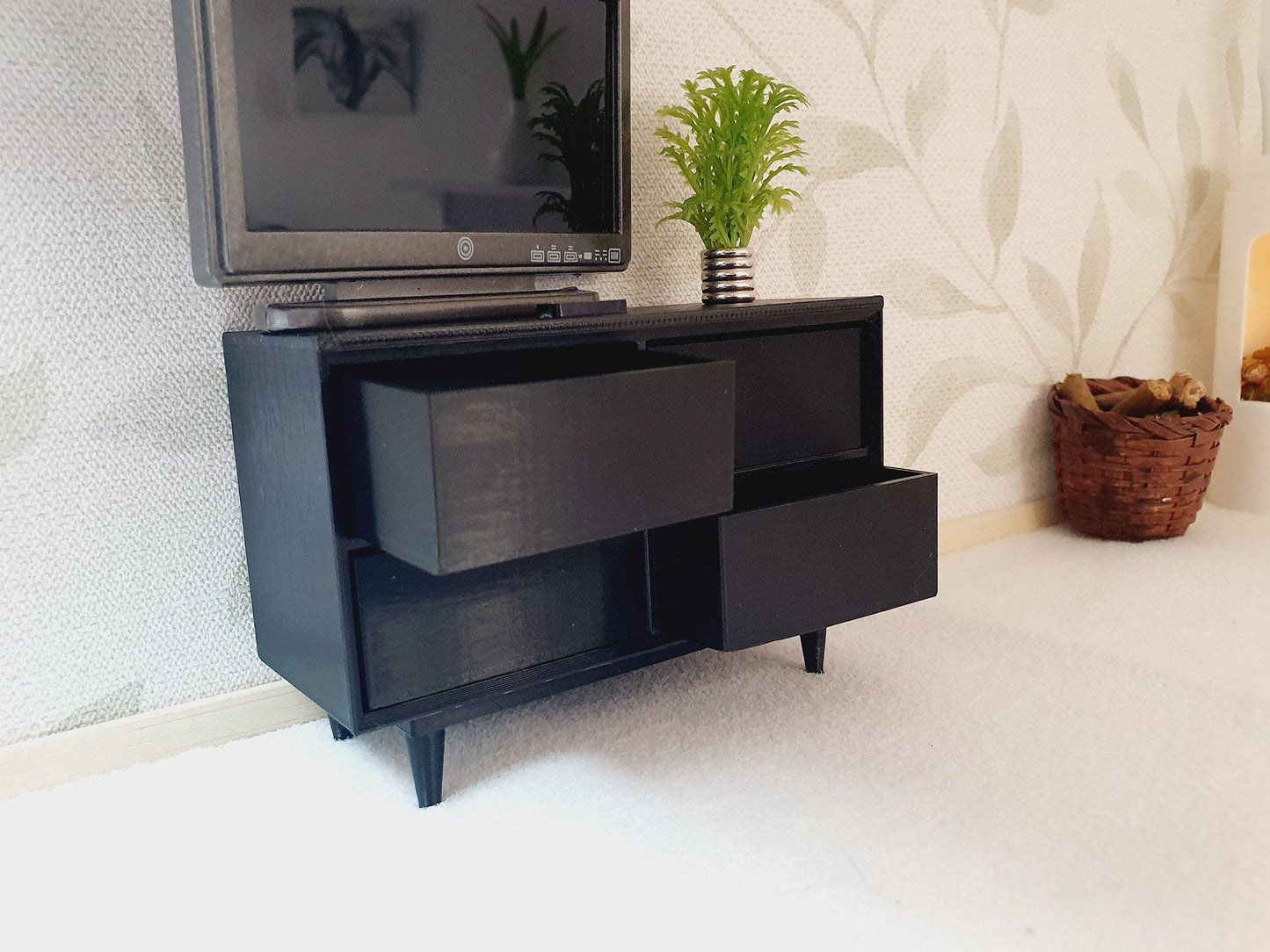 Dolls House Modern Sideboard with 4 opening drawers, Choice of Colours 1:12th Scale, Miniature chest of drawers (UN-5-D3-L1)