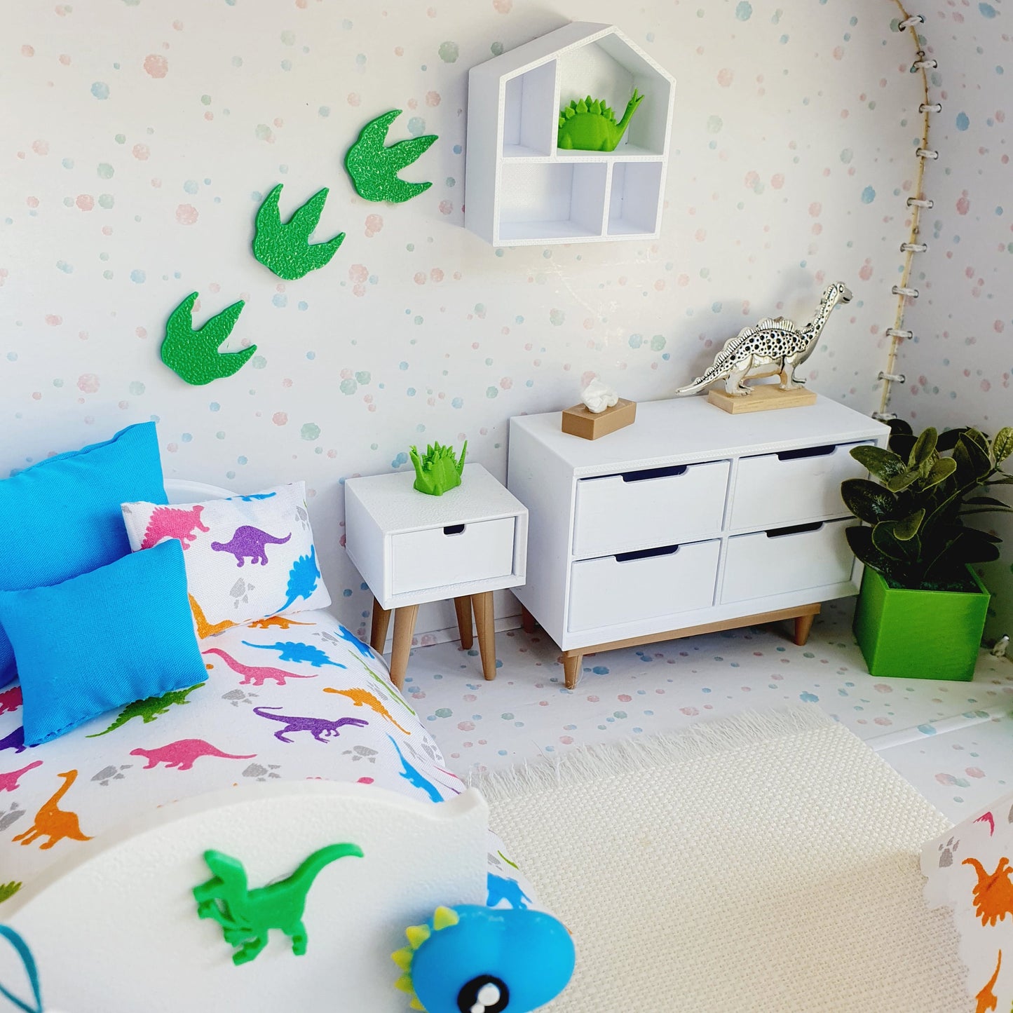 Dolls House in a Cute Little Dinosaur Travel Suitcase, 12th Scale, Miniature case, Dinosaurs, suitcase