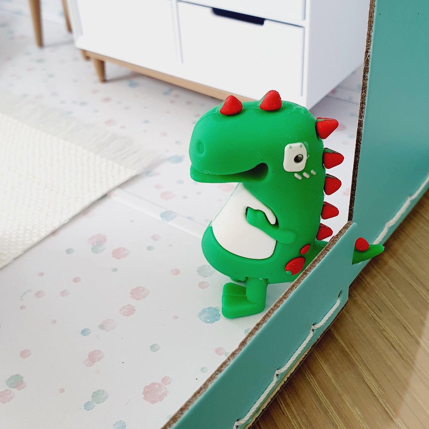 Dolls House in a Cute Little Dinosaur Travel Suitcase, 12th Scale, Miniature case, Dinosaurs, suitcase