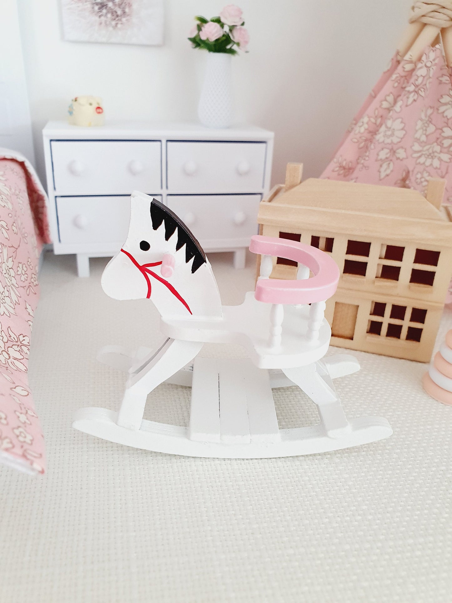 Dolls House Wooden Rocking Horse, Choice of Design, 12th Scale, Miniature horse (ROCK)