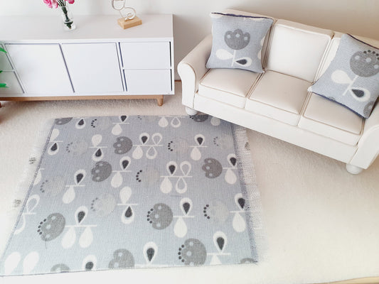 SALE!! Dolls House Grey Floral Rug  1:12th Scale, Miniature Rug