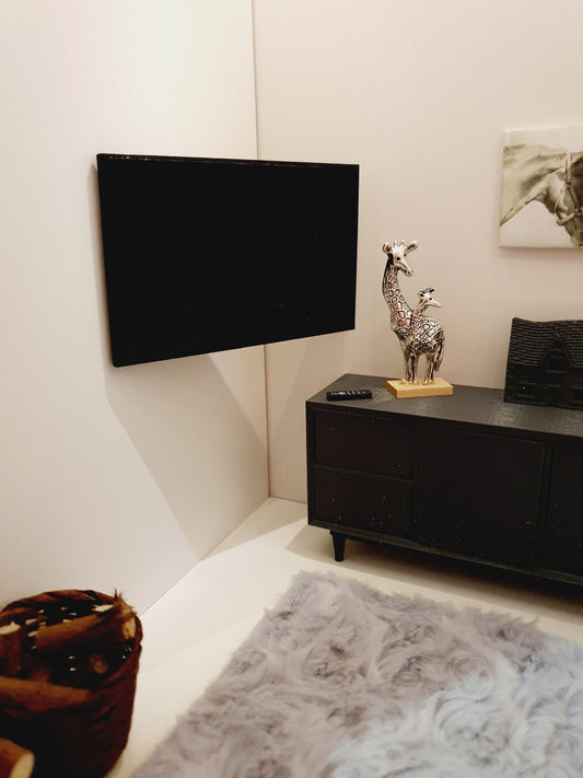 Dolls House Modern Flatscreen Television with Articulating Wall Mount that you can move, with remote control, Miniature TV (TVWM)