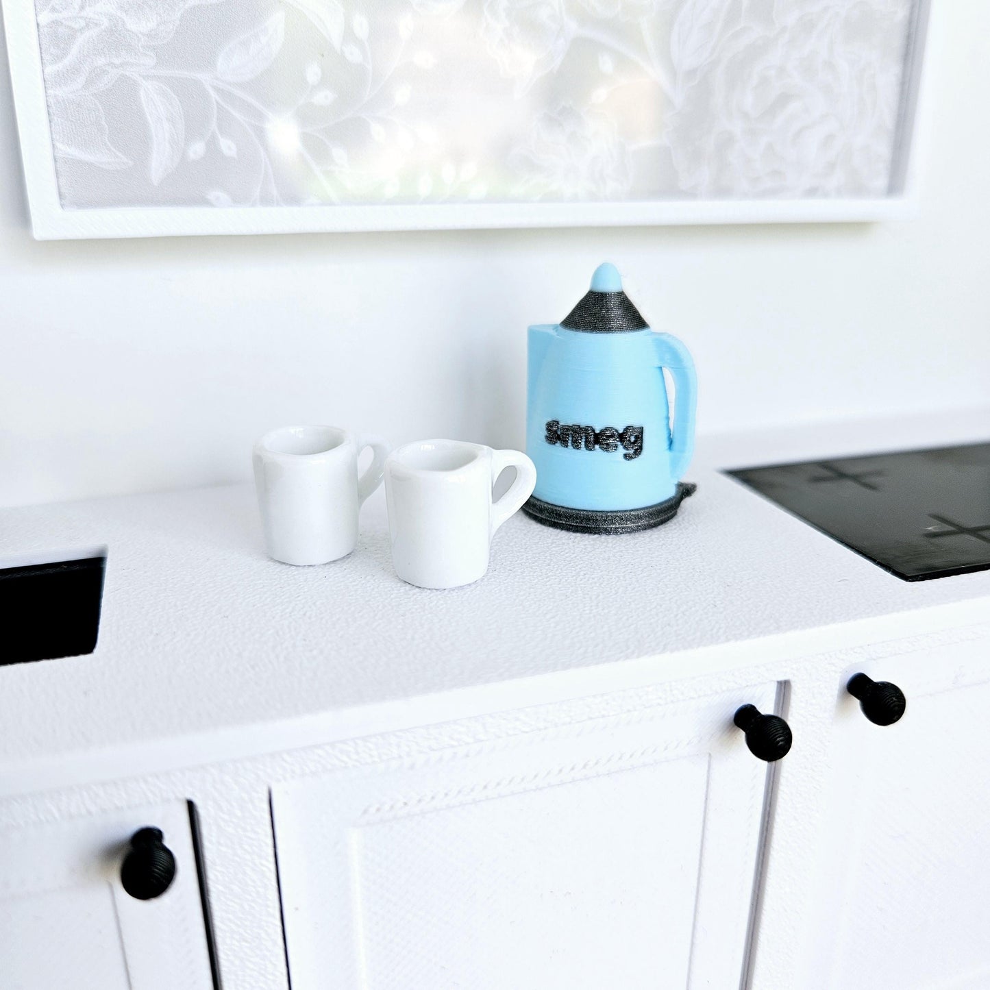 Dolls House Modern Smeg Kettle, Miniature Teakettle, Choice of colours, Miniature Kettle, 12th scale