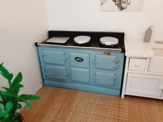 Dolls House Blue Aga Style Stove | Dark Blue with Black Top | 1:12 Scale Miniature Kitchen Oven