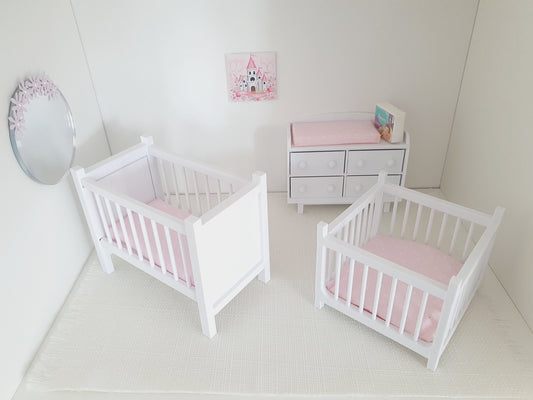 Dolls House Modern Nursery Set | Cot, Playpen, Changing Table & Rocking Chair | 1:12 Scale Miniature Furniture