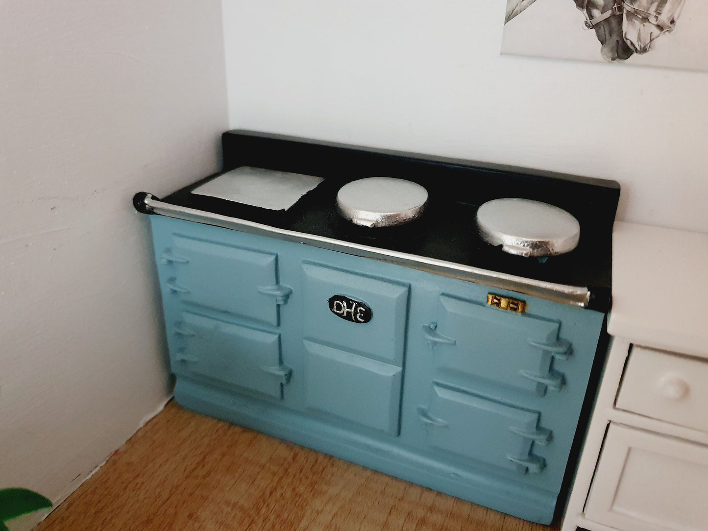Dolls House Blue Aga Style Stove | Dark Blue with Black Top | 1:12 Scale Miniature Kitchen Oven