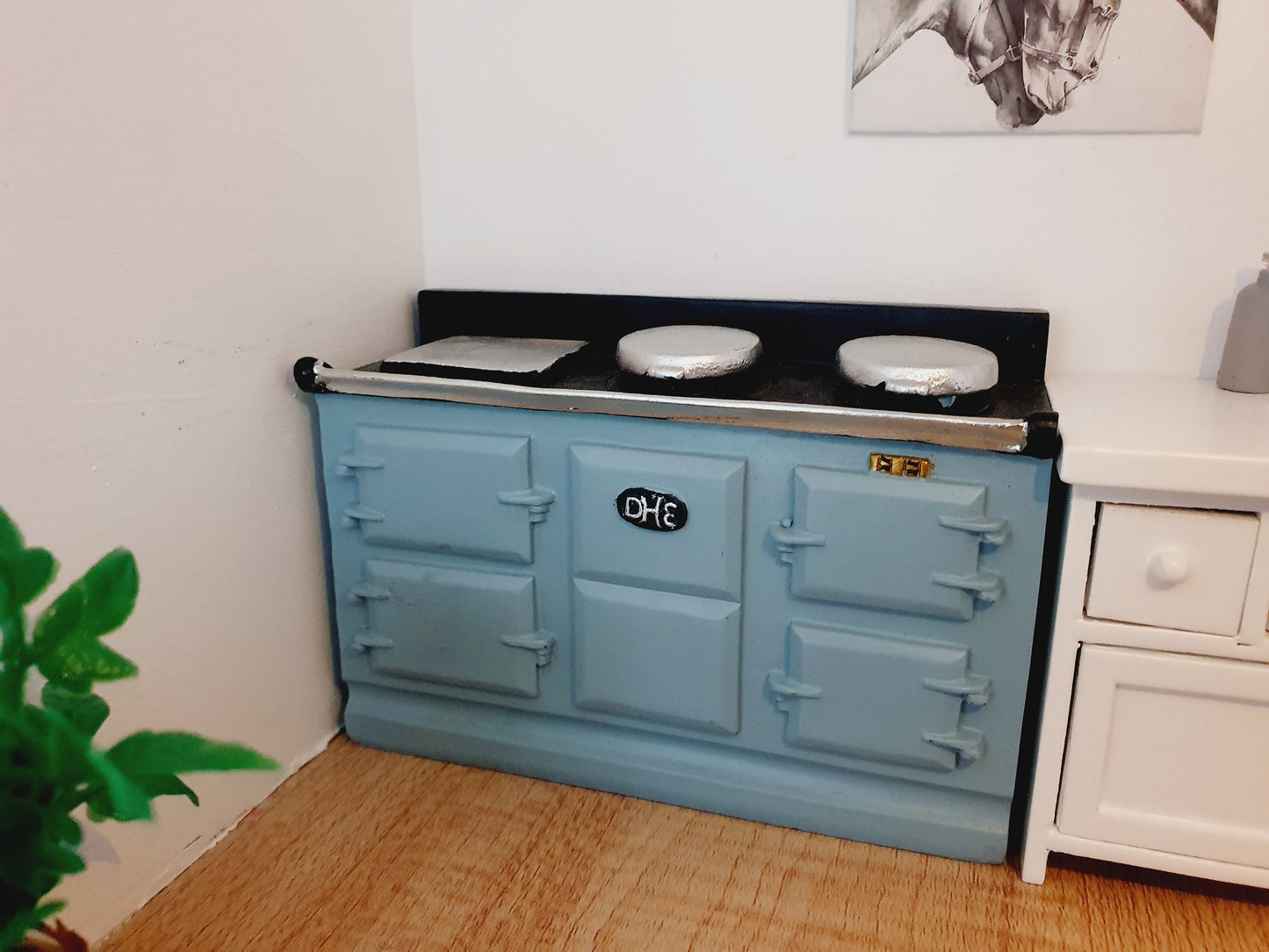 Dolls House Blue Aga Style Stove | Dark Blue with Black Top | 1:12 Scale Miniature Kitchen Oven