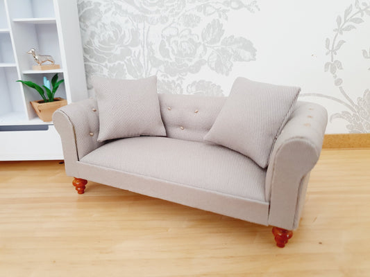 Dolls House Grey Chesterfield  Sofa with 2x Matching Scatter Cushions,  1:12th Scale, Miniature Sofa (SOFACH)