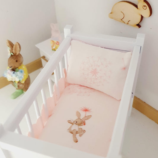 Dolls House Cute Rabbit Cot Bedding,  12th scale miniature bedding