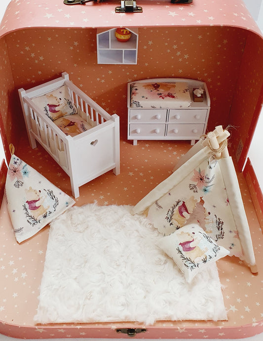 Dolls House Winnie the pooh Nursery Travel Suitcase, Cute Winnie the pooh Room Design, 12th Scale, Miniature case