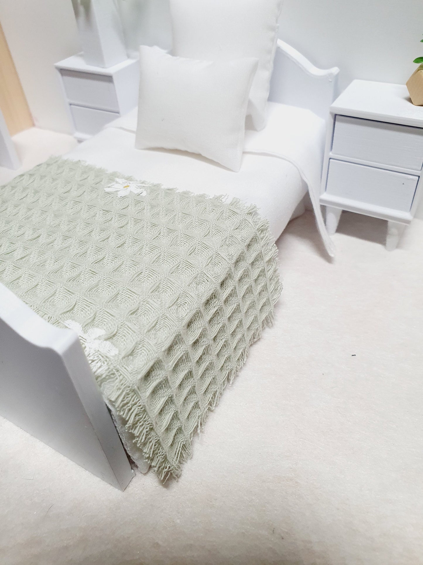 Dolls House Single Daisy Waffle Throw, choice of colours, Single, 12th scale, miniature