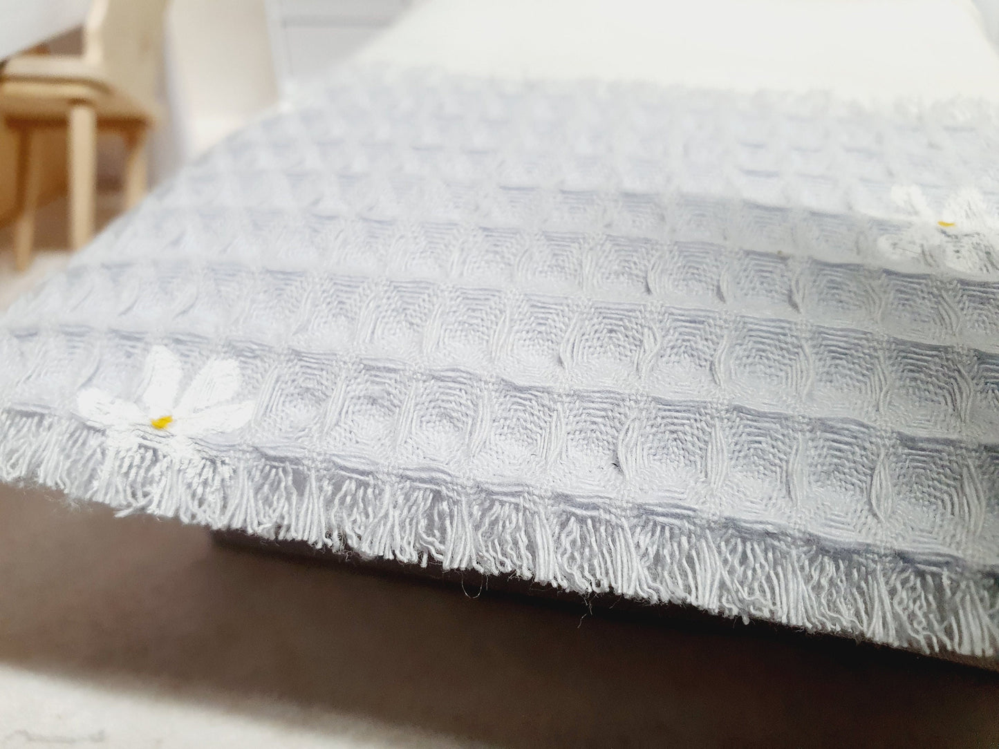 Dolls House Single Daisy Waffle Throw, choice of colours, Single, 12th scale, miniature