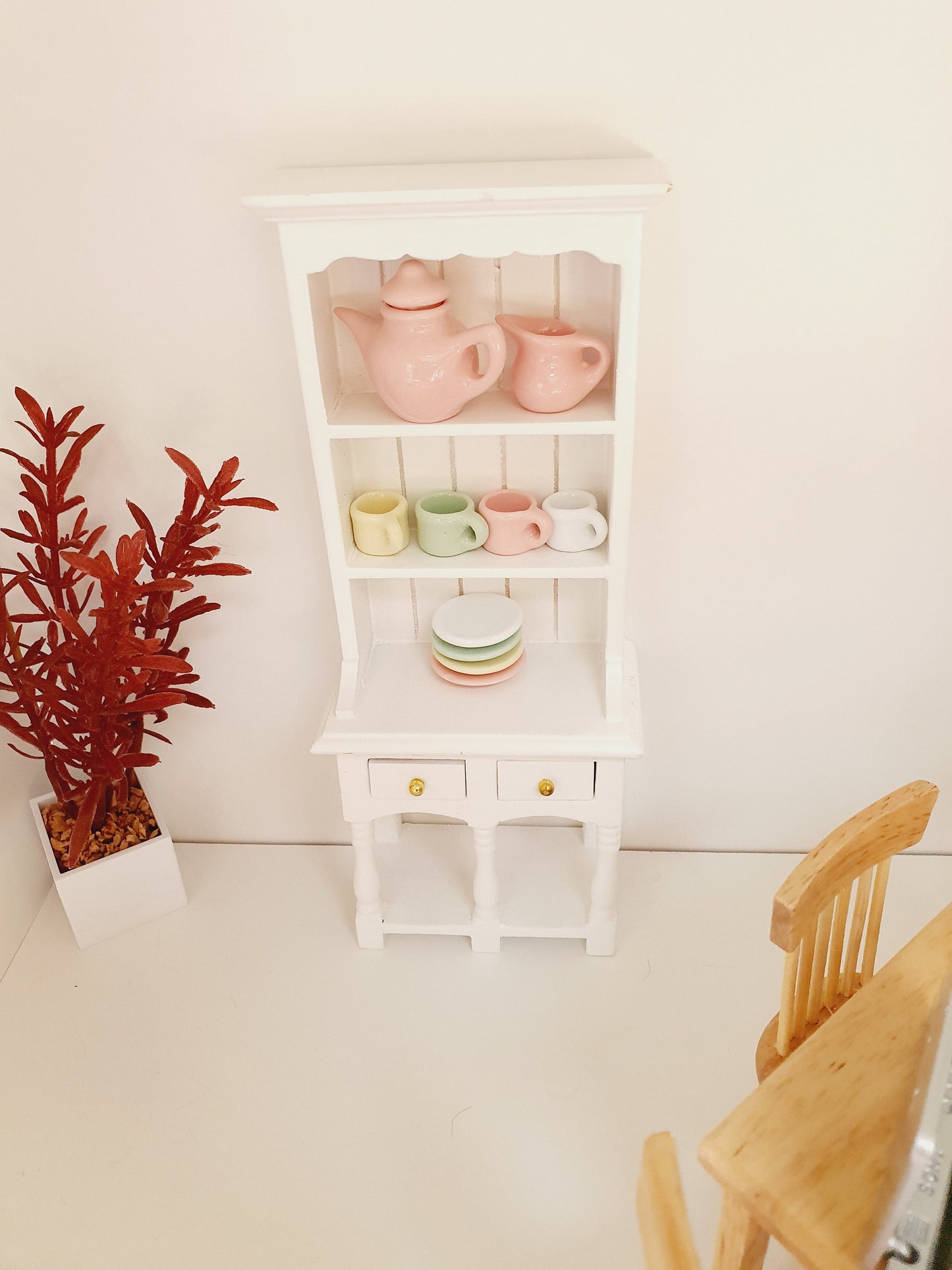 Dolls House White Wooden Dresser with 2 opening drawers  1:12th Scale, Miniature Dresser