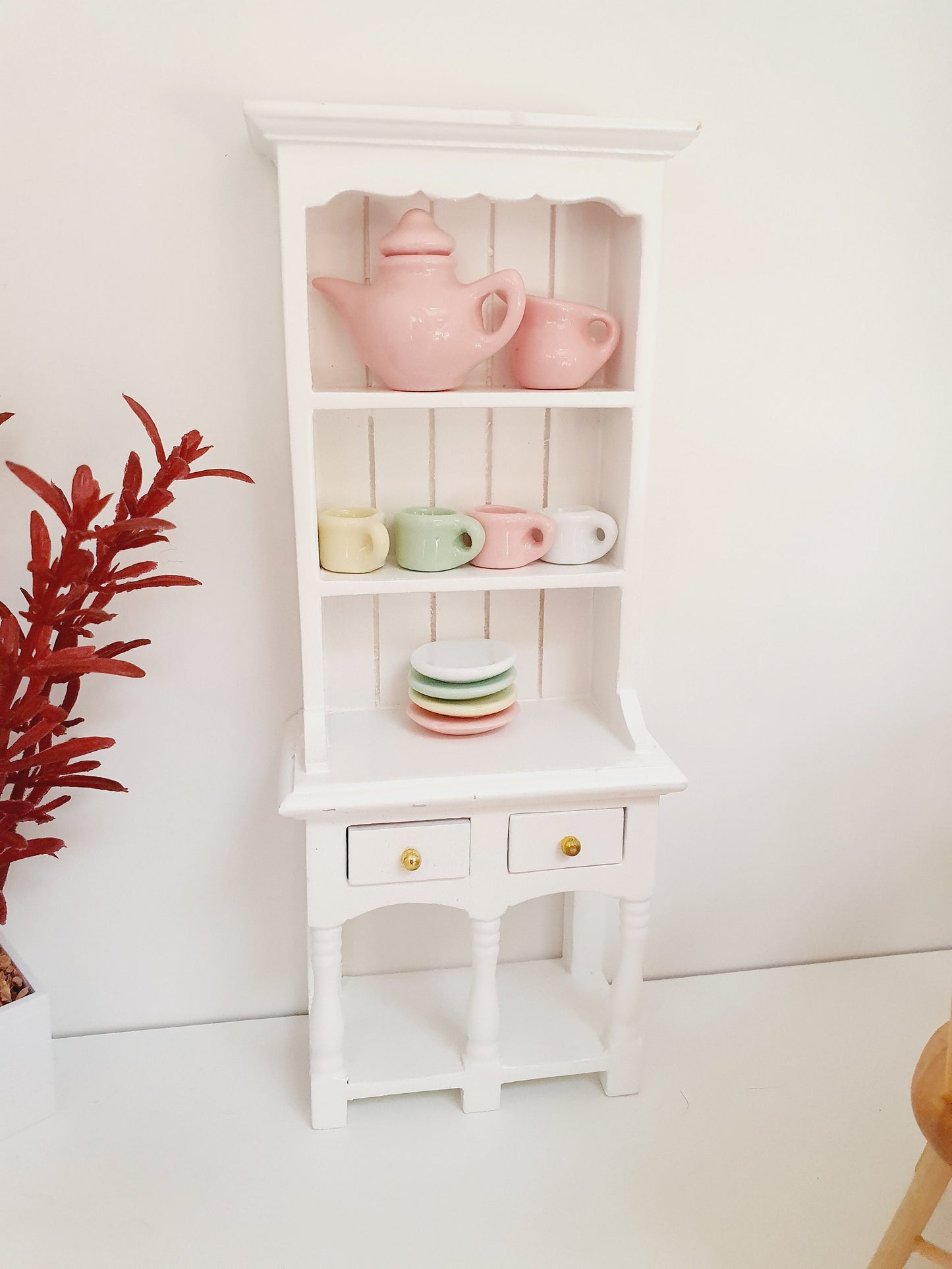 Dolls House White Wooden Dresser with 2 opening drawers  1:12th Scale, Miniature Dresser