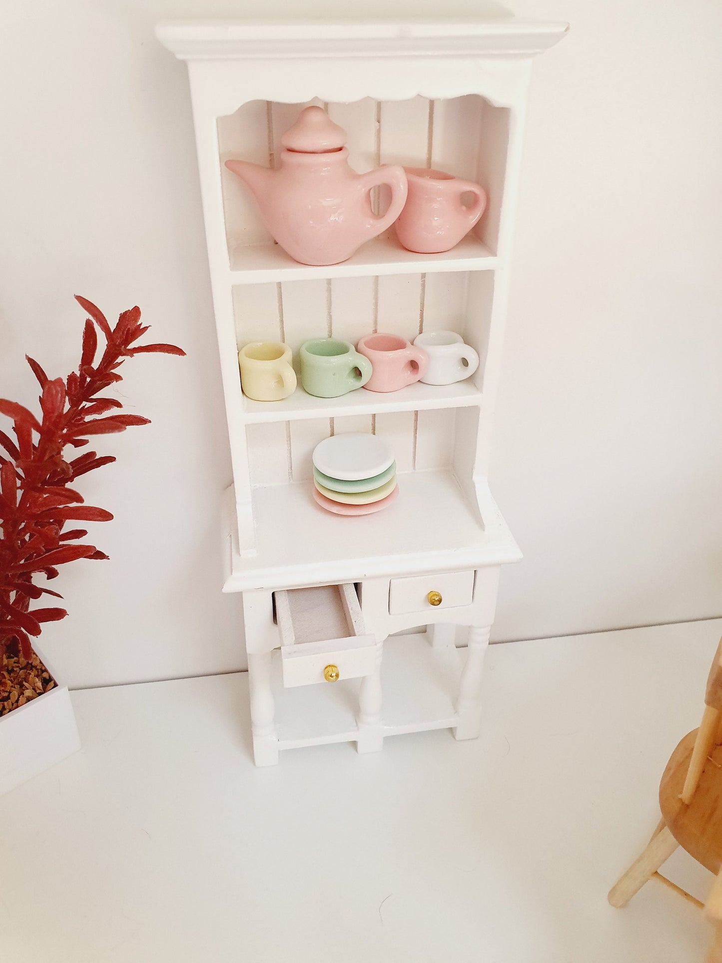 Dolls House White Wooden Dresser with 2 opening drawers  1:12th Scale, Miniature Dresser