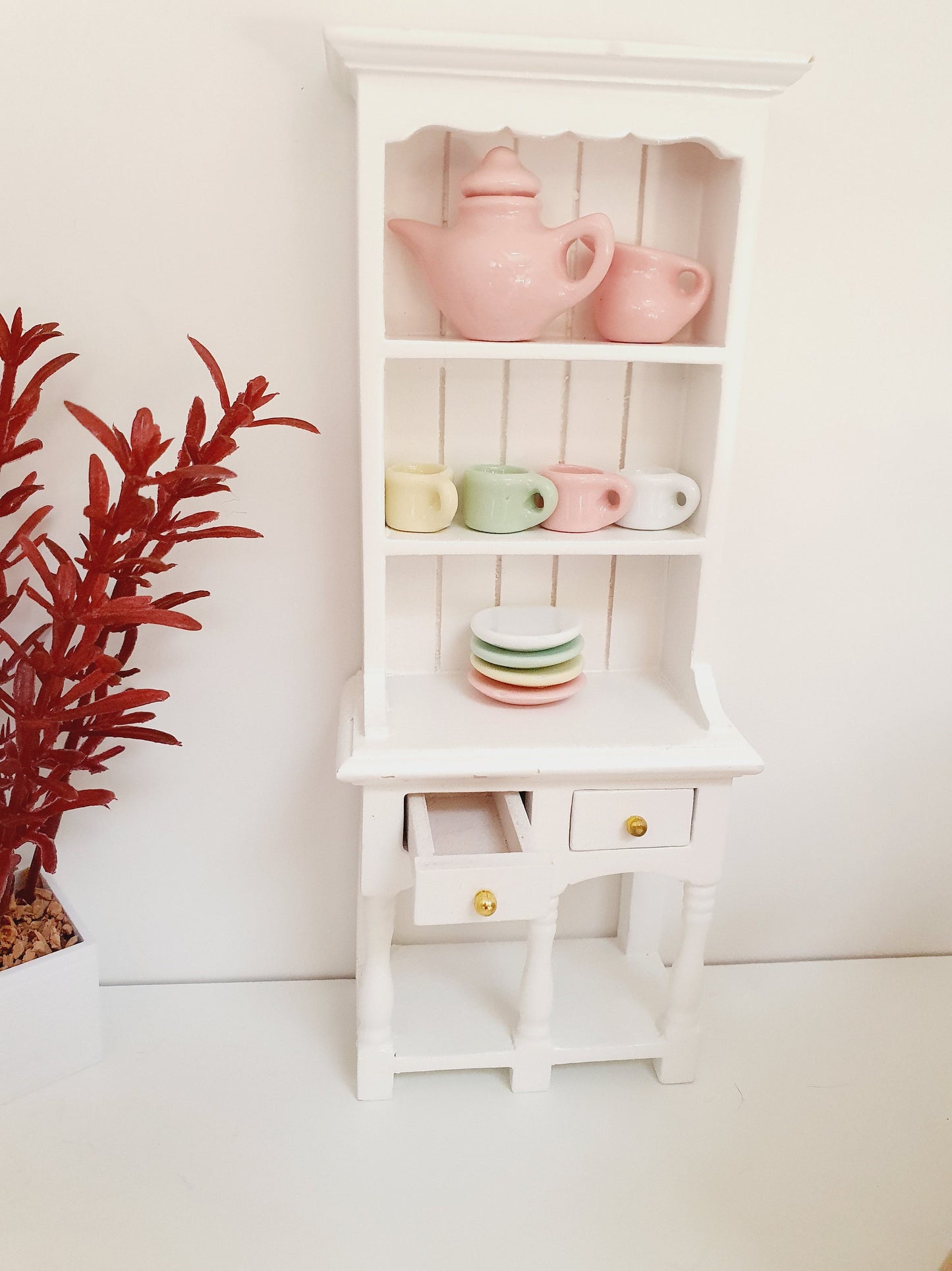 Dolls House White Wooden Dresser with 2 opening drawers  1:12th Scale, Miniature Dresser