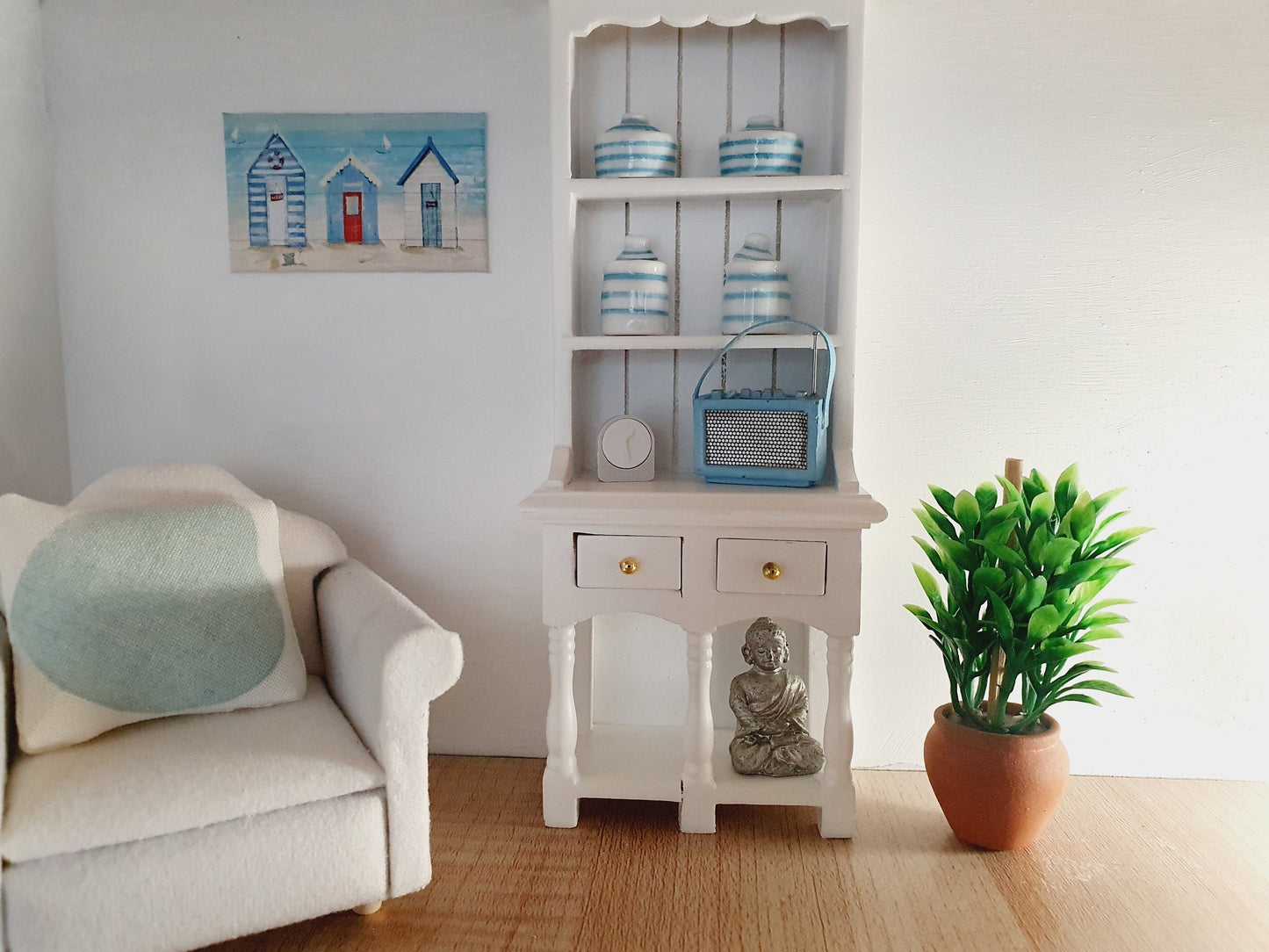 Dolls House White Wooden Dresser with 2 opening drawers  1:12th Scale, Miniature Dresser