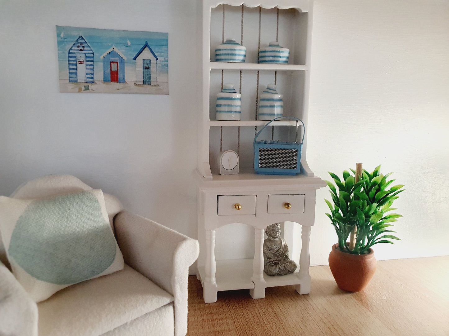 Dolls House White Wooden Dresser with 2 opening drawers  1:12th Scale, Miniature Dresser