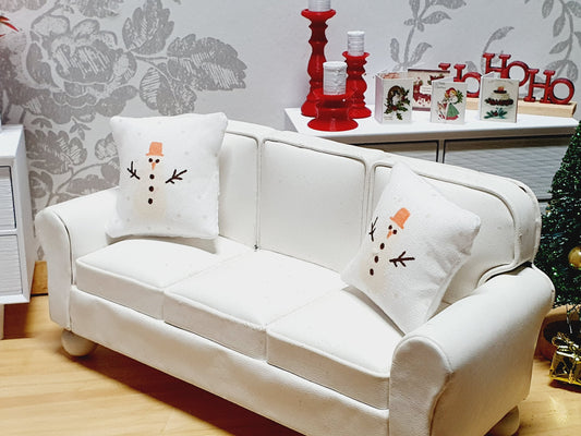 Dolls house Christmas Snowman cushions, 12th scale cushions, miniature cushions