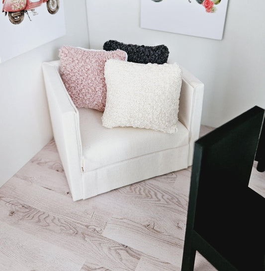 Dolls House Pair of Boucle Fabric Cushions – Choice of Colours – 1:12 Scale
