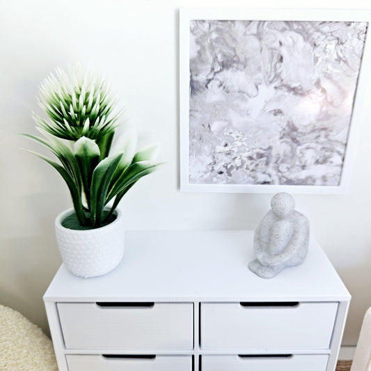 Dolls House Modern White Flower in a Coloured Plant Pot, Plant 1:12th Scale, Miniature Plant Pot, Dollhouse Accessories