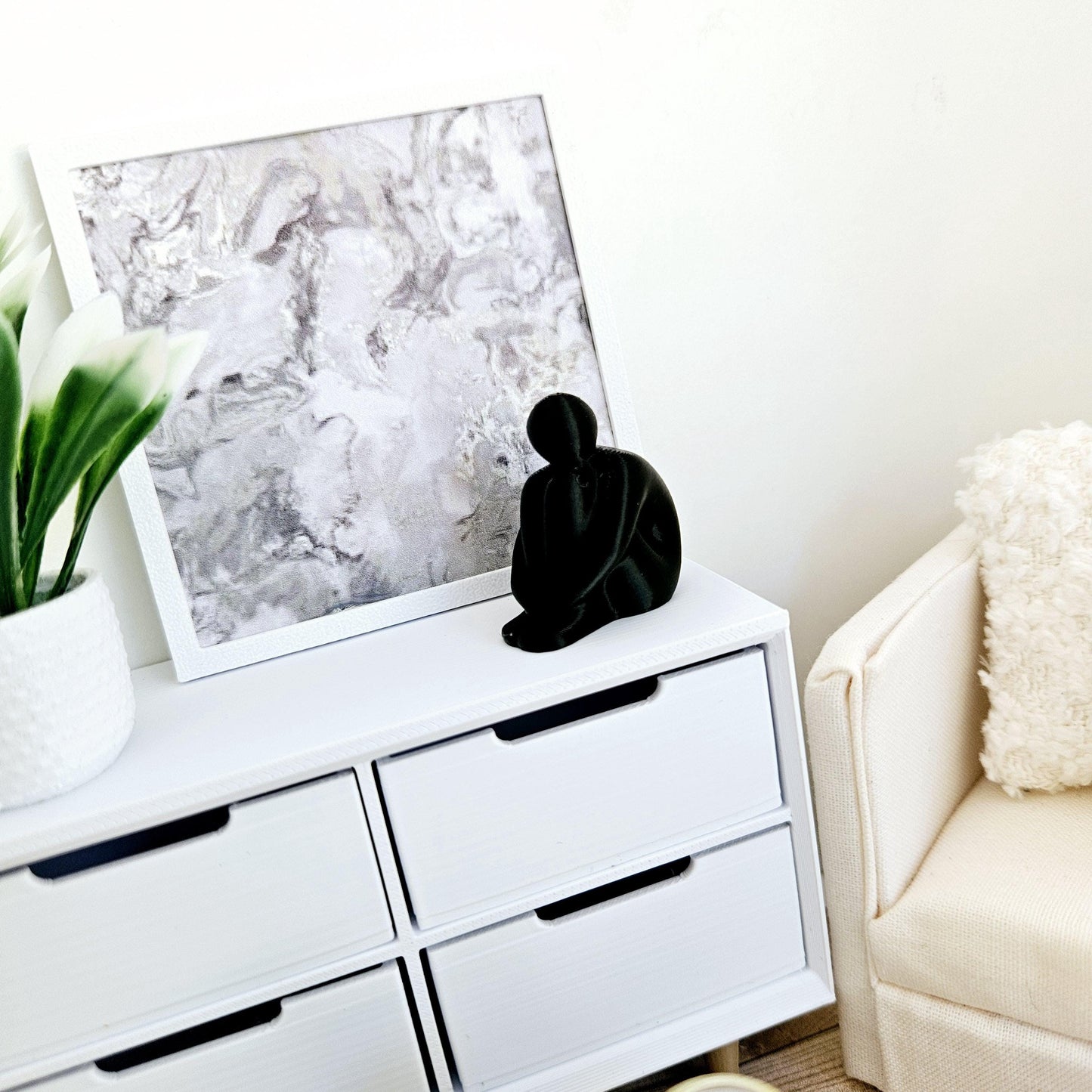 Dolls House Modern Harry Sitting Man Ornament, House or Garden Ornament, 12th Scale