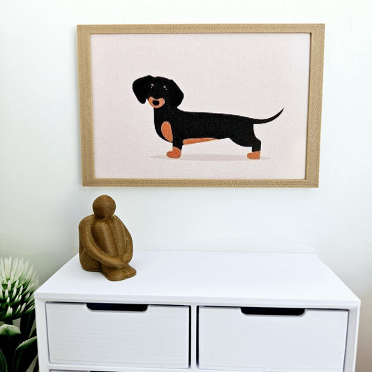 Dolls House Modern Framed Wall Art, Sausage Dog/Dachshund print, 12th scale, miniature wall picture for any room