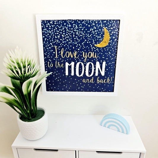 Dolls House Modern Framed Wall Art, I Love you to the moon & back picture, 12th scale, miniature wall picture, Nursery wall art