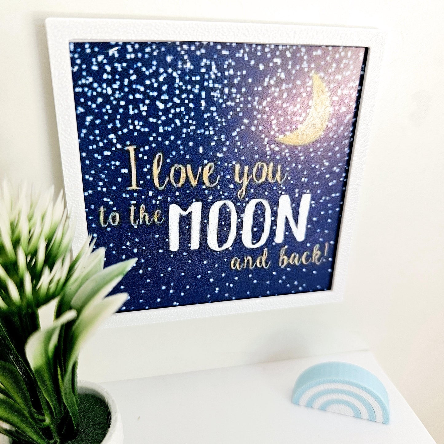 Dolls House Modern Framed Wall Art, I Love you to the moon & back picture, 12th scale, miniature wall picture, Nursery wall art
