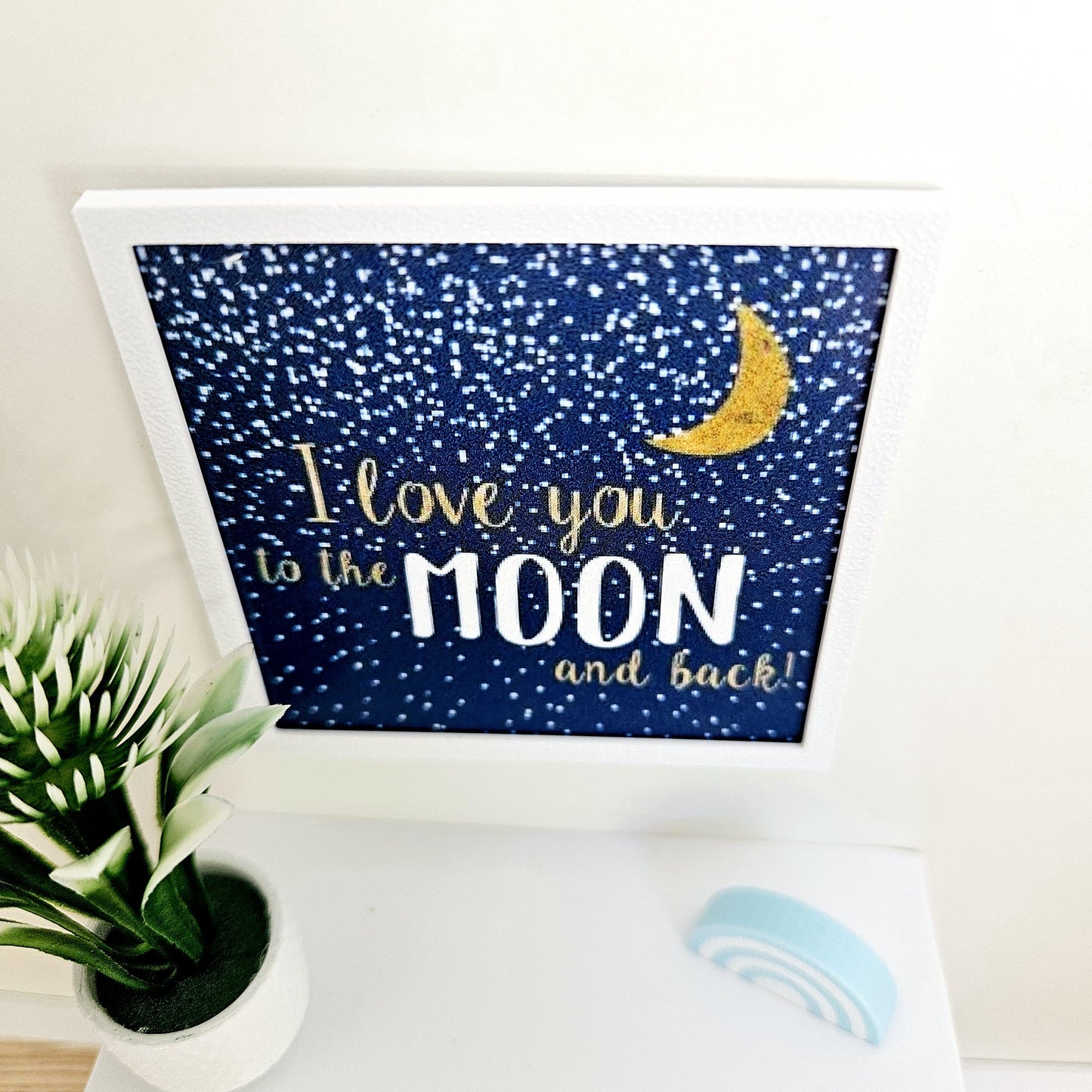 Dolls House Modern Framed Wall Art, I Love you to the moon & back picture, 12th scale, miniature wall picture, Nursery wall art