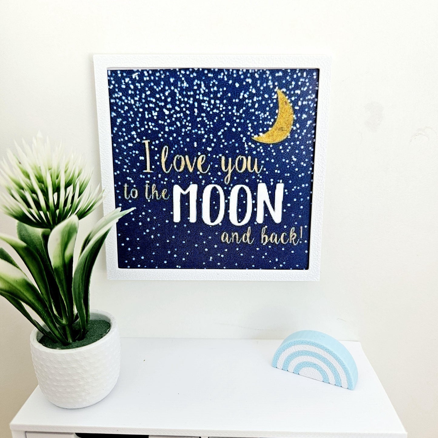 Dolls House Modern Framed Wall Art, I Love you to the moon & back picture, 12th scale, miniature wall picture, Nursery wall art