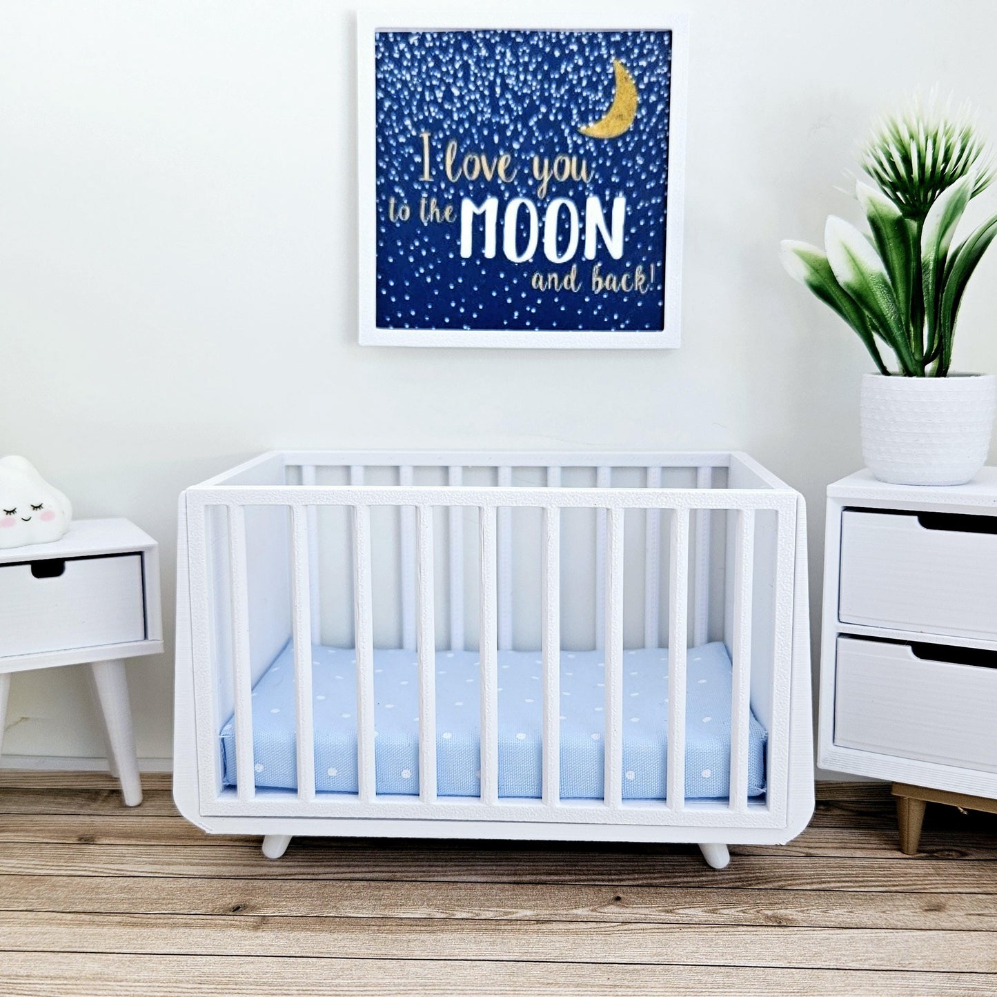 Dolls House Modern Framed Wall Art, I Love you to the moon & back picture, 12th scale, miniature wall picture, Nursery wall art