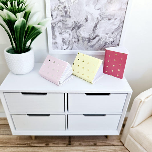 Dolls House Set of 3 Polka Dot Note Books, writing pads, 12th scale books, miniature