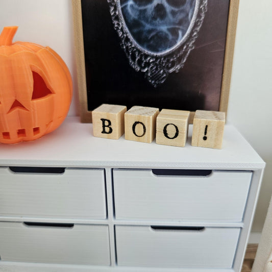 Dolls House Halloween Wooden Blocks with Boo!, 12th Scale, Miniature Words