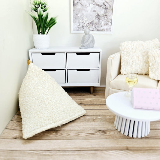 Dolls house Modern Boucle Bean Bag/ Chair, Cream, 1:12 Scale, Miniature bean bag