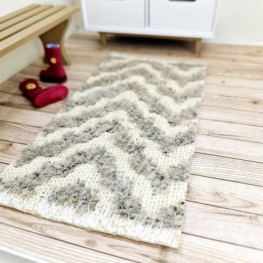 Dolls House Grey & Cream Herringbone Runner / Rug |  1:12th Scale | Miniature Rug