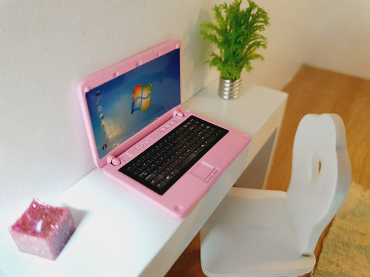 Dolls House Miniature Pink Laptop, 1:12 Scale