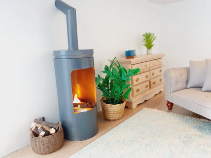 Grey Log Fire – alternate view 4 | 1:12 scale dolls house miniature