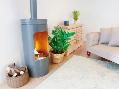 Grey Log Fire – alternate view 3 | 1:12 scale dolls house miniature
