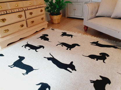Sausage Dog Linen Look Rug | 1:12 scale dolls house miniature
