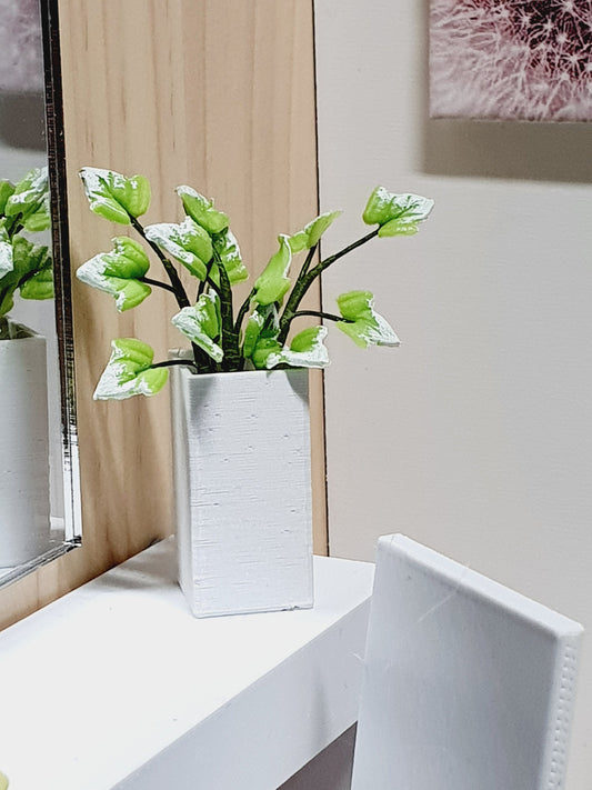 Square Vase with Green Leaves | 1:12 scale dolls house miniature