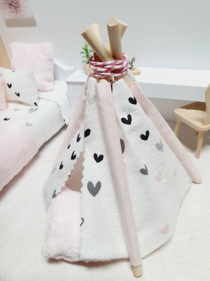 Pink & Black Heart Teepee – alternate view 4 | 1:12 scale dolls house miniature