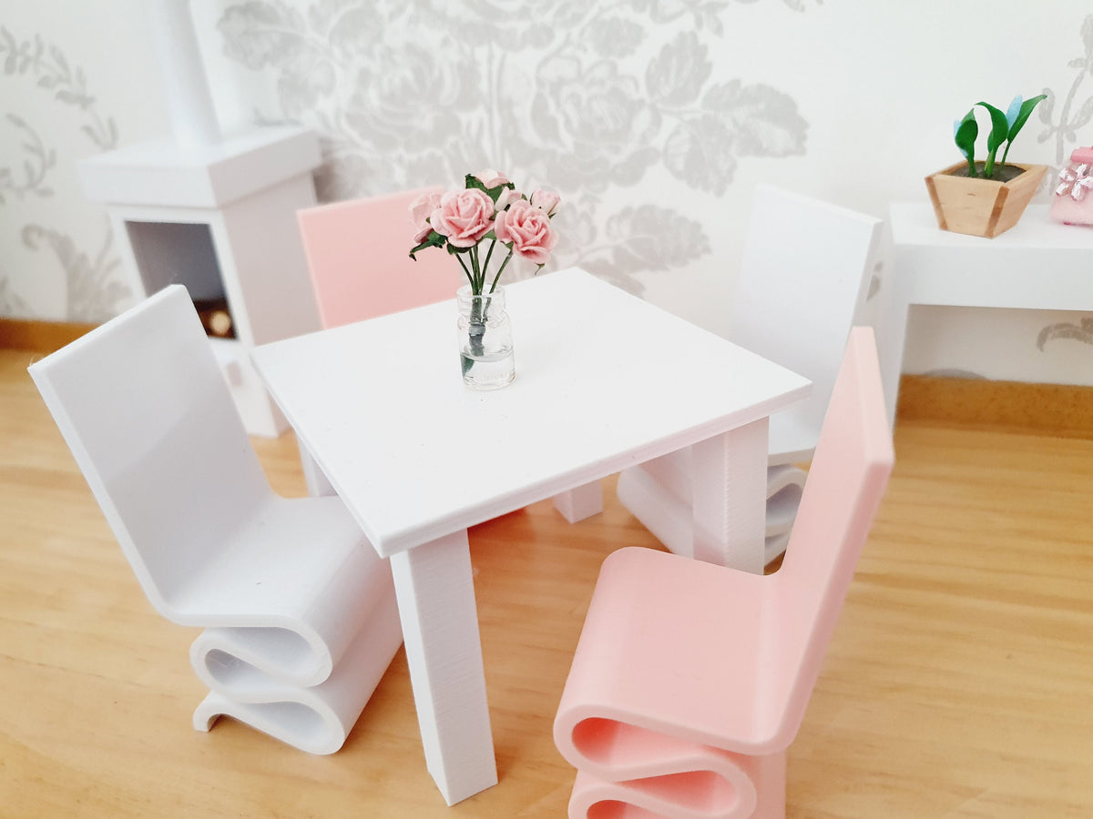 Dining Table with 4 Funky Chairs – alternate view 5 | 1:12 scale dolls house miniature