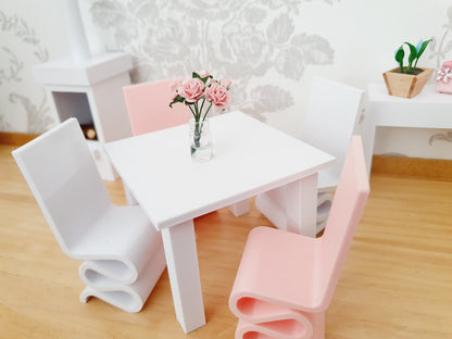 Dining Table with 4 Funky Chairs – alternate view 5 | 1:12 scale dolls house miniature