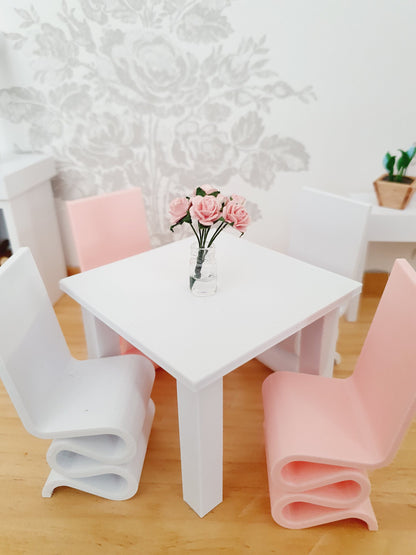 Dining Table with 4 Funky Chairs – alternate view 3 | 1:12 scale dolls house miniature
