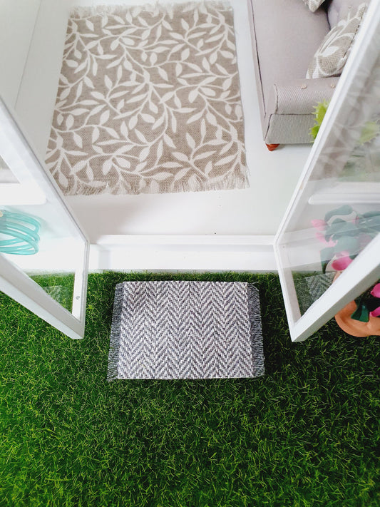 Dark Grey Herringbone Doormat – alternate view 2 | 1:12 scale dolls house miniature
