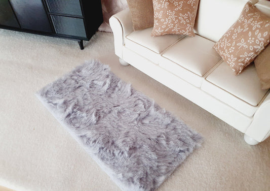 Grey/Beige Fur Rug | 1:12 scale dolls house miniature