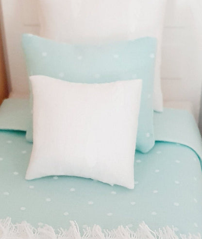 Mint Polka Dot Single Bedding Set – alternate view 4 | 1:12 scale dolls house miniature