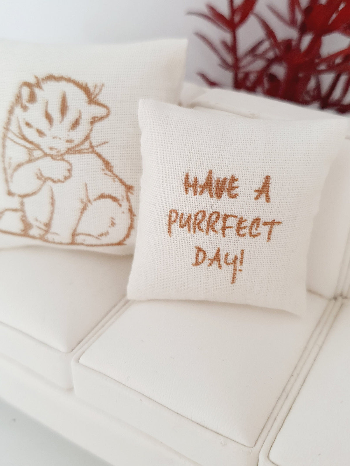 Gold Cat Quote Cushions – Pair – alternate view 3 | 1:12 scale dolls house miniature