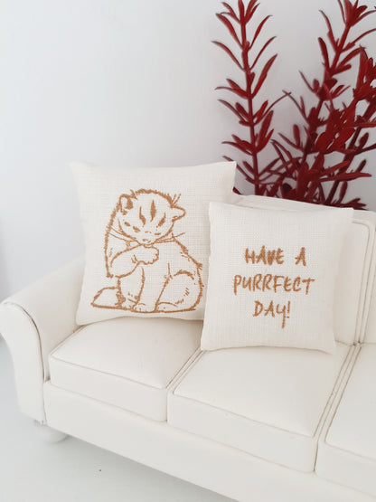 Gold Cat Quote Cushions – Pair – alternate view 6 | 1:12 scale dolls house miniature
